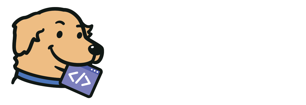 Fetch Media Tools logo — golden retriever mascot with blue collar and purple code tag